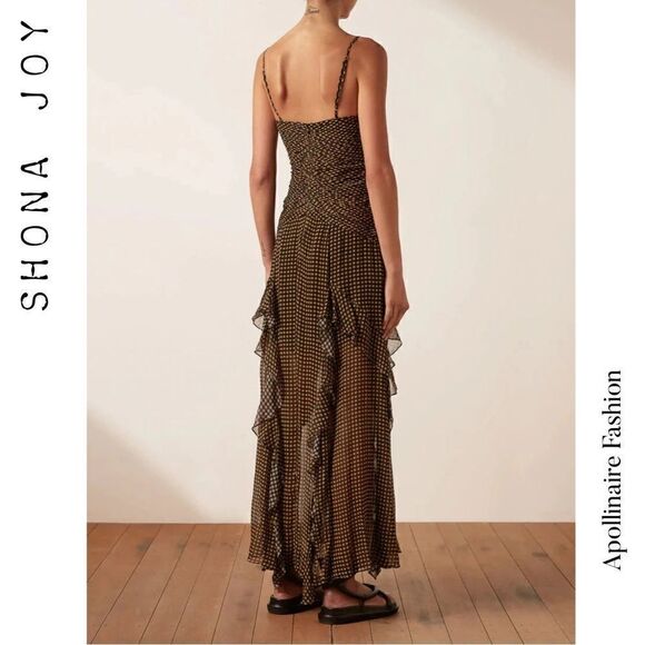 SHONA JOY SOFIA RUCHED SEMI SHEAR MAXI DRESS SIZE 12 IN BLACK SAND NWT - Picture 5 of 11